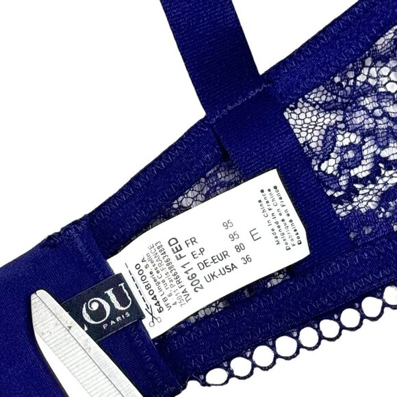 NWOT Lou Paris Satin T-Shirt Bra Sz.E Blue Lace Underwire Sexy Lingerie Feminine - Picture 8 of 10